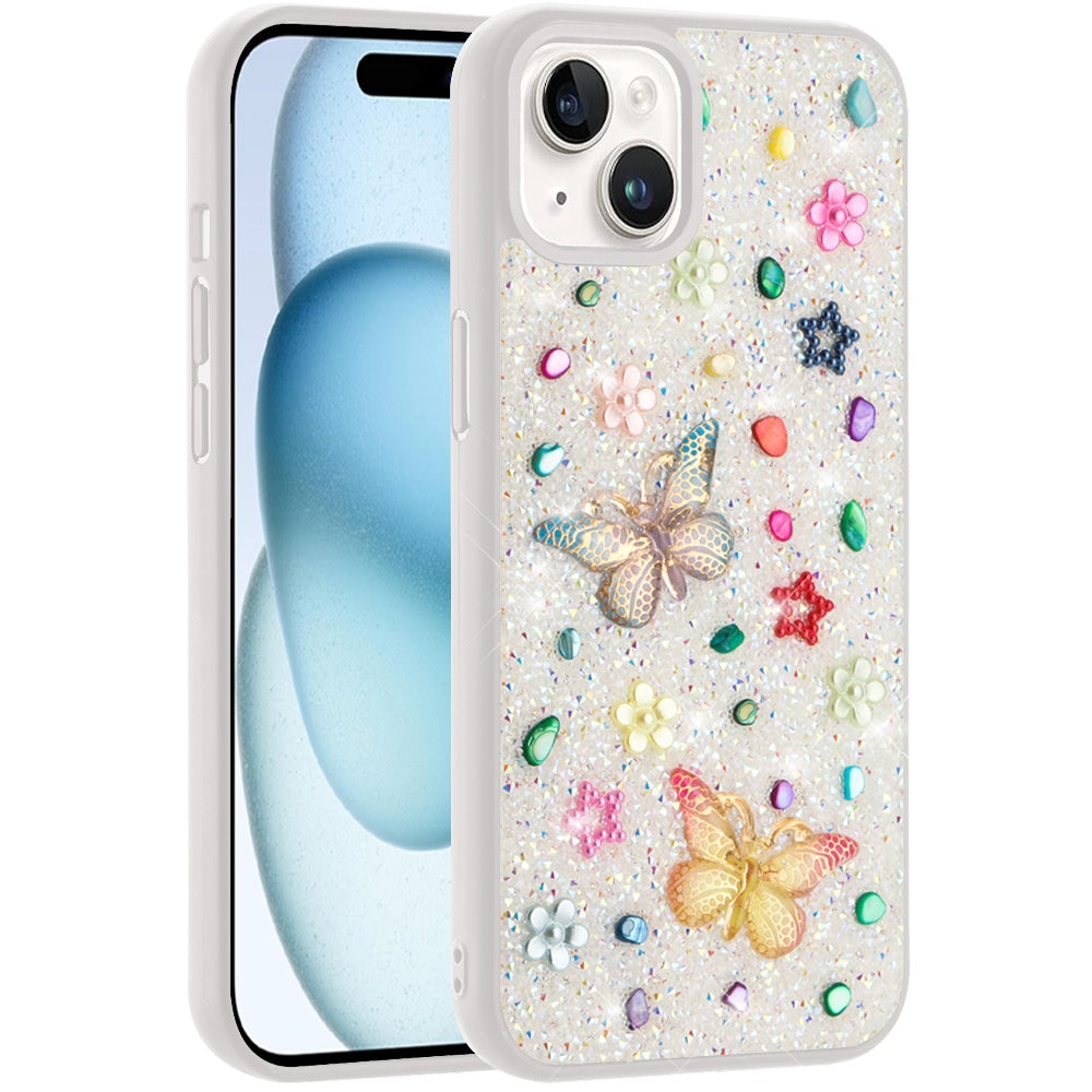 Phone Case for iPhone 15 Plus 3D Butterfly Diamond Bling Glitter Shockproof Stylish Protective Luxury Hybrid Sparkly Durable Grip Design Cover