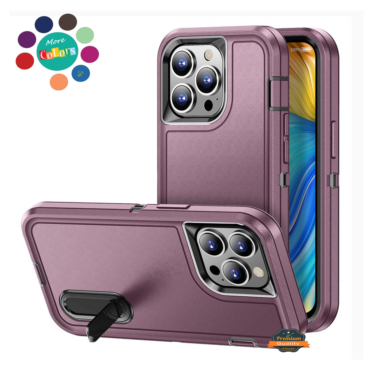 For Apple iPhone 17 Hybrid 3 Layers Hard 3in1 Shockproof with Kickstand Heavy Duty Hard TPU Rubber Anti-Drop Case Cover