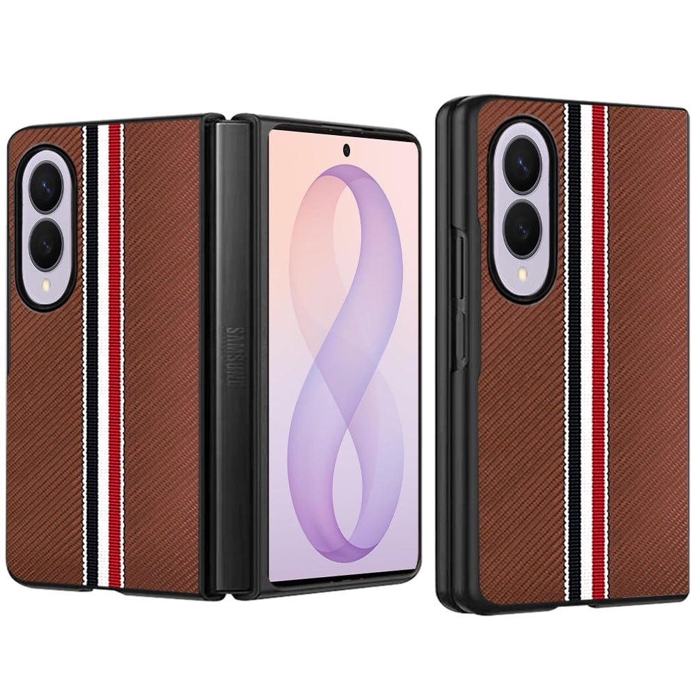 Phone Case for Samsung Galaxy Z Fold 8 Velvet Fabric Vegan PU Leather Slim Fit Hybrid Protective Shell Shockproof Design Cover Brown
