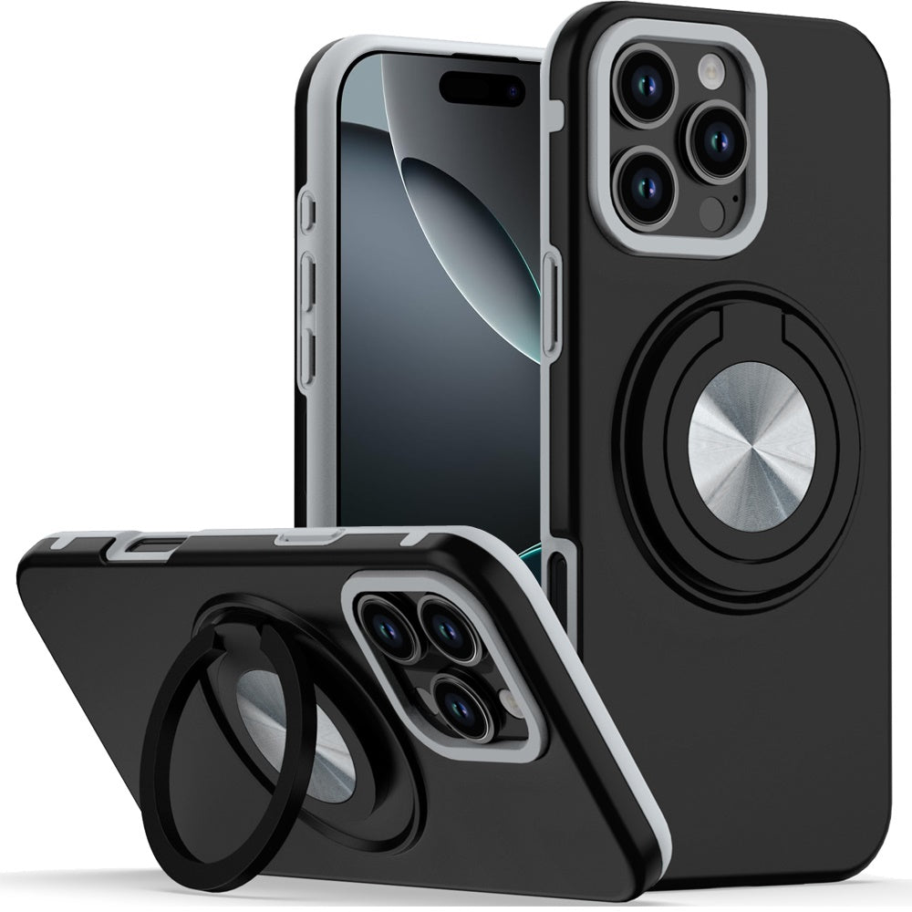 Metal Matte Hybrid with Invisible Rotational Ring Stand, Car Mount Friendly, Military Grade Slim Fit Sturdy