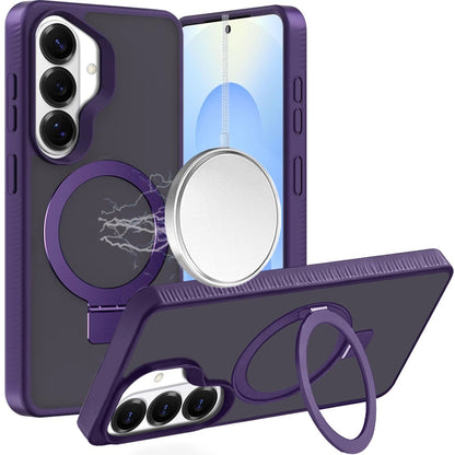 Phone Case for Samsung Galaxy S25 Plus, S25+, Galaxy S24+, GS24 Plus Magnetic Circle Kickstand with MagSafe Compatibility, Matte Skin, Rugged Bumper, and Ring Holder Cover Purple