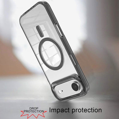 For Apple iPhone 17 Air (6.6") Transparent Magnetic Ring Circle Stand with MagSafe Compatible Hybrid Dotted Edged Hard PC Shockproof Case Cover Black
