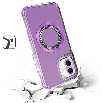 For Apple iPhone 16 Plus Magnetic Circle Compatible with Magsafe, Hybrid Chrome 3in1 Transparent Shockproof TPU Bumper Case Cover Clear