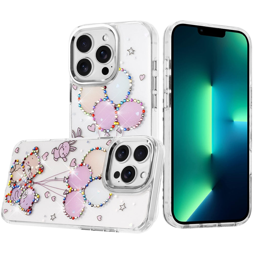 For Apple iPhone 13 Pro Max Butterfly Resin Epoxy Diamond Design Metal Edged Hybrid Shockproof Heavy Duty Drop Protection Case Cover
