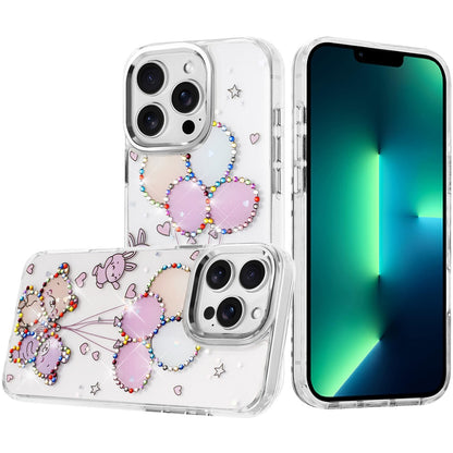 For Apple iPhone 13 Pro Max Butterfly Resin Epoxy Diamond Design Metal Edged Hybrid Shockproof Heavy Duty Drop Protection Case Cover