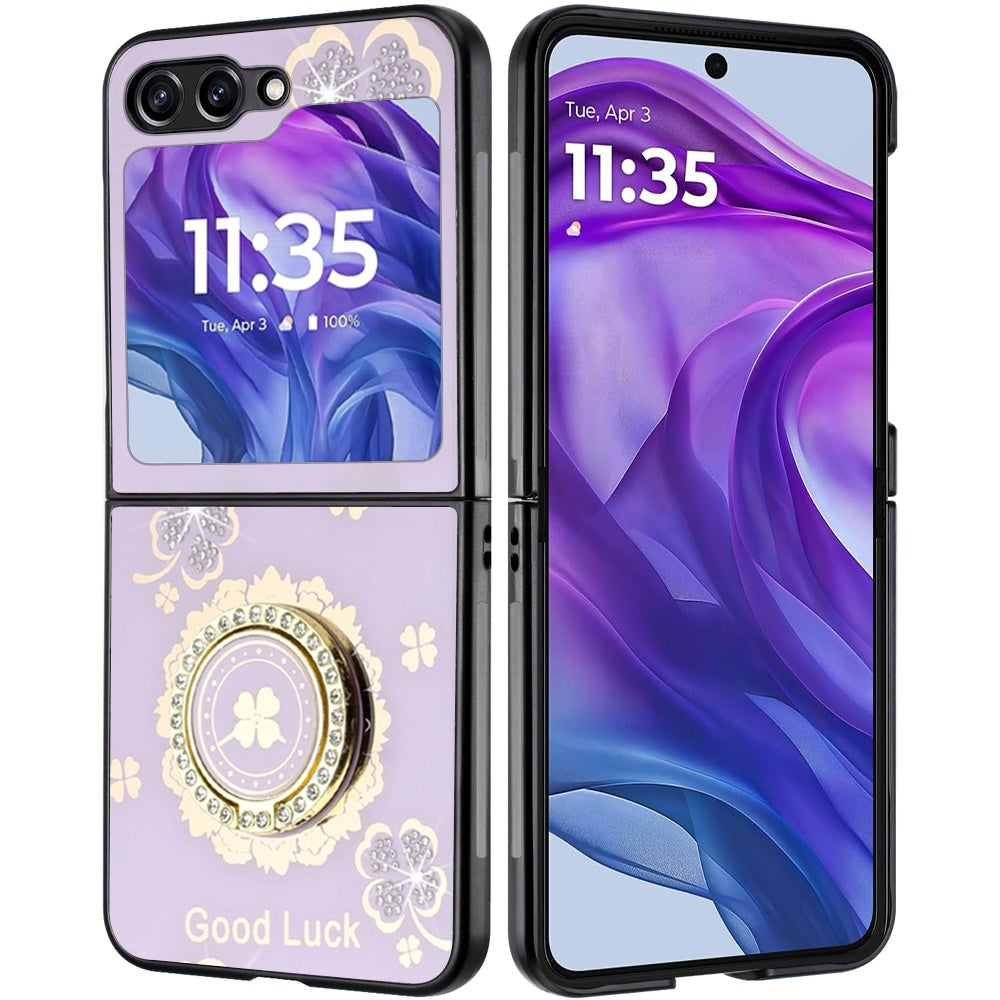 For Motorola Razr 2025 Diamonds 3D Fashion Bling Sparkly Glitter Ornaments Engraving Hybrid with Ring Stand Case Cover