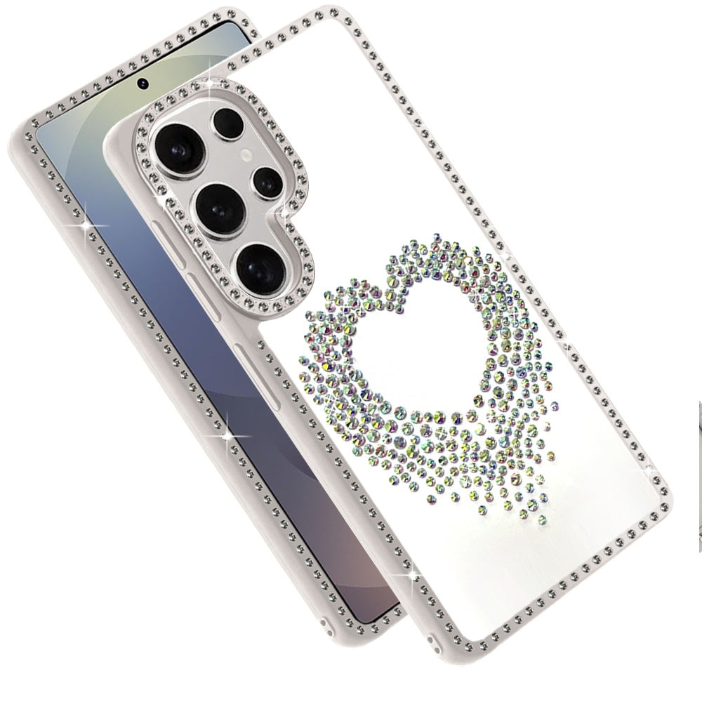 For Samsung Galaxy S25 Ultra Angel Hearts Glitter Shimmer Diamond Edge Hybrid Drop Protection Shockproof Design Case Cover