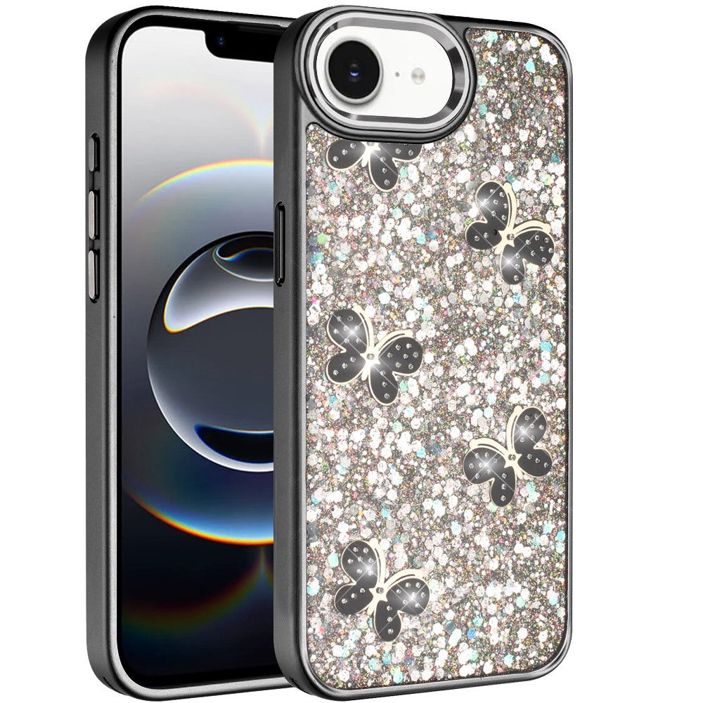 For Samsung Galaxy S26+ / S26 Plus Cute Butterfly Crystal Diamond Glitter Case Sparkle Bling Frame Metallic Edges, Shimmer TPU Hybrid Case Cover