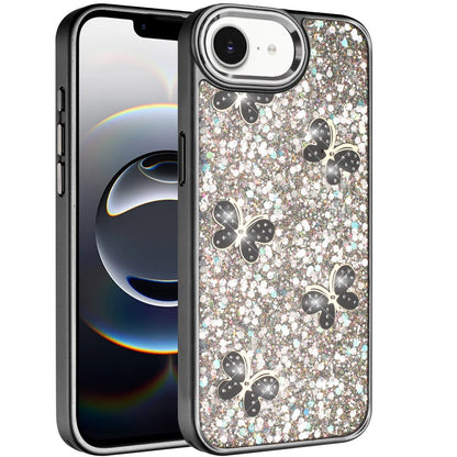 For Samsung Galaxy A17 5G Cute Butterfly Crystal Diamond Glitter Case Sparkle Bling Frame Metallic Edges, Shimmer TPU Hybrid Case Cover