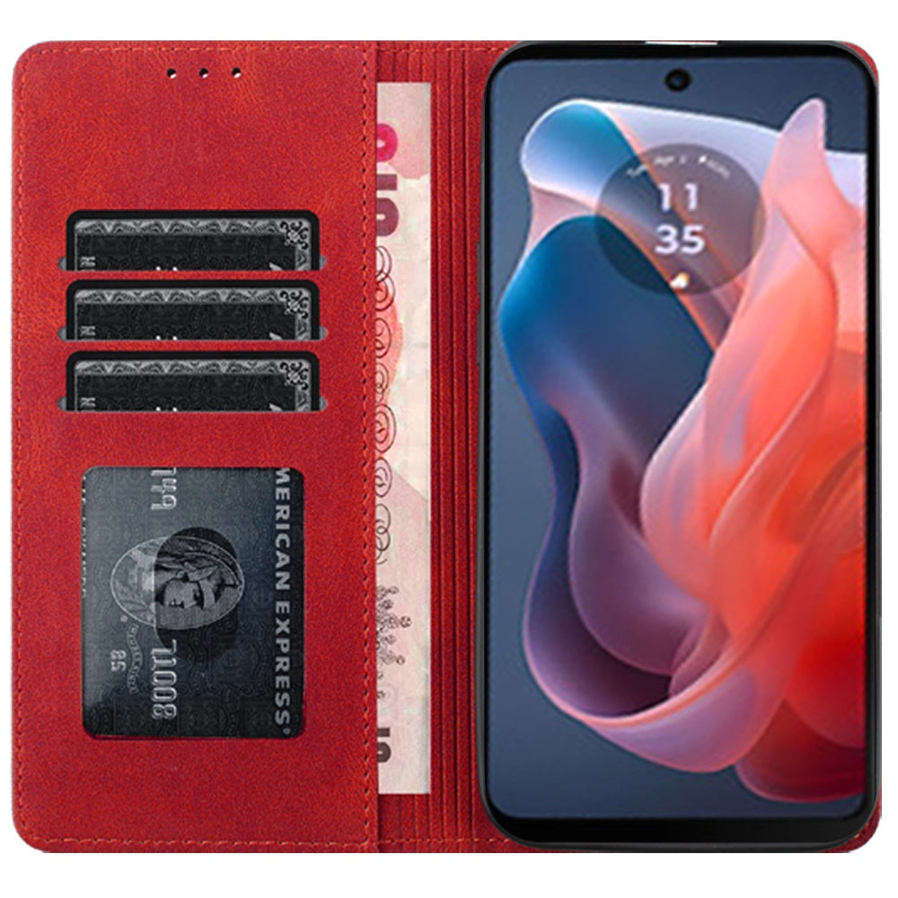 For Apple iPhone 16 Plus (6.7") Premium Wallet PU Vegan Leather ID Credit Card Slot Money Holder with Magnetic Closure Pouch Flip Case Cover Red