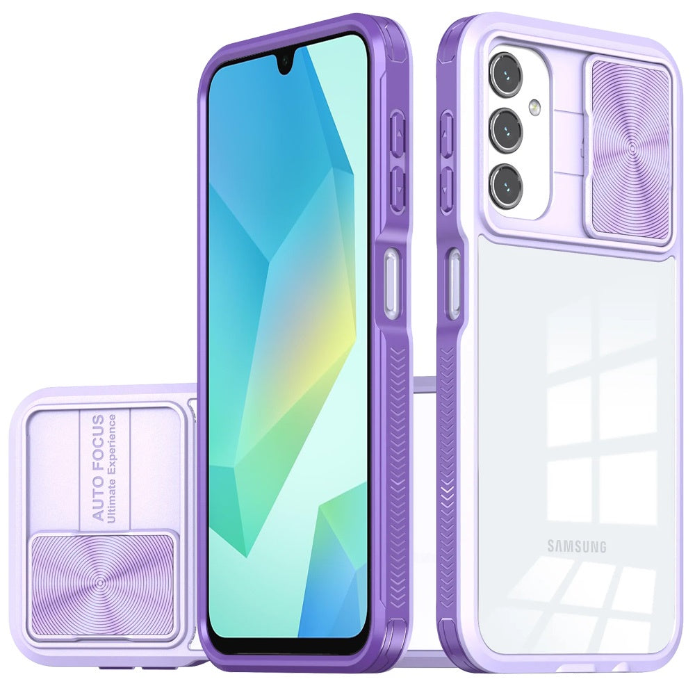 For Samsung Galaxy S24 FE Hybrid Cases with Sliding Camera Cover Transparent Shockproof Bumper TPU Protective Case Cover Pink/Blue