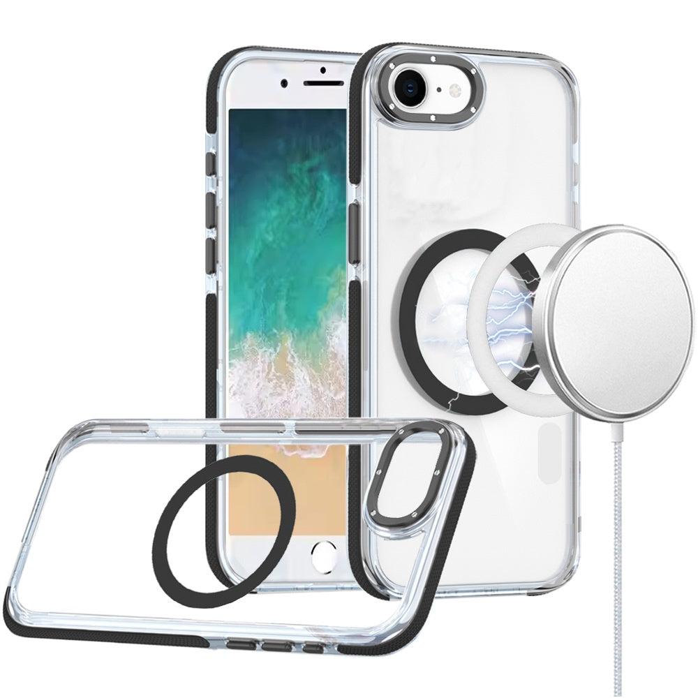 For Apple iPhone 17E /16E Transparent Back with Colorful Frame, Strong Magnetic Circle, MagSafe Compatible, Slim Shockproof Protection Case Cover