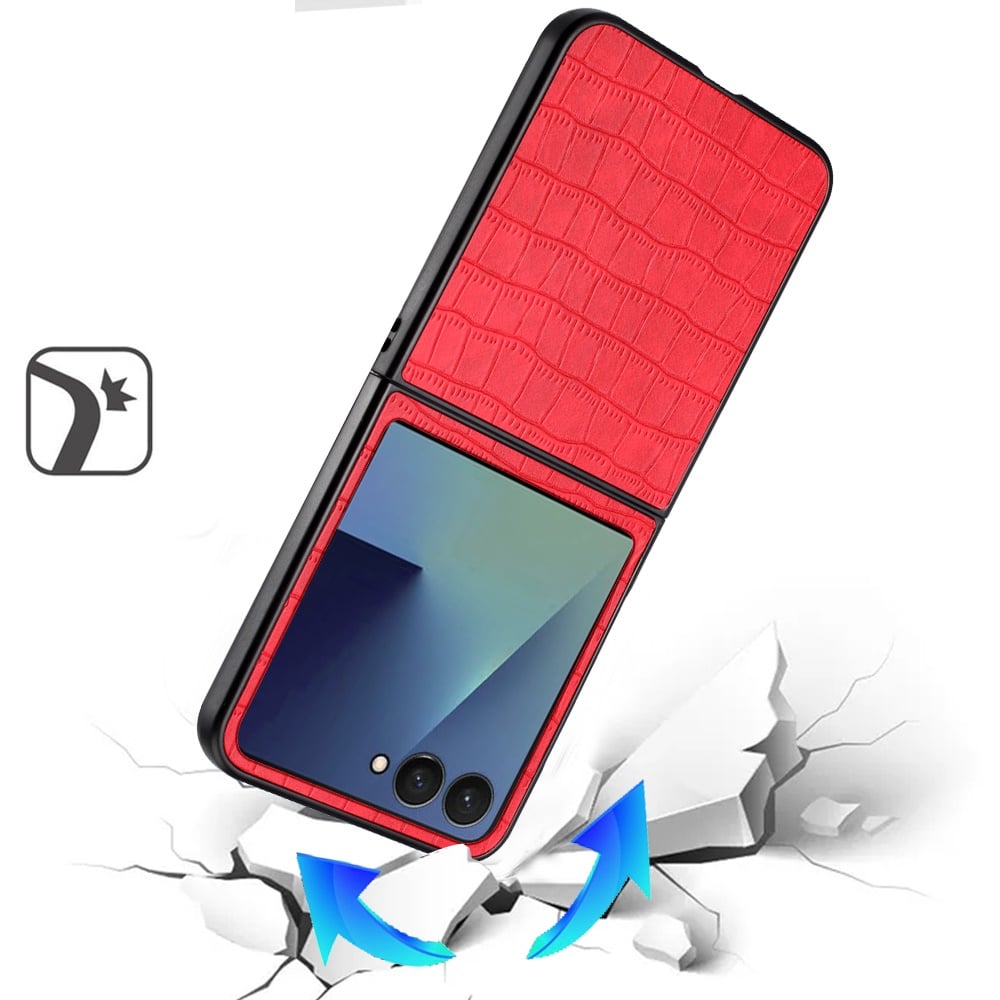 Phone Case for Samsung Galaxy Z Flip 8 Premium PU Vegan Leather Hard Shell Snap On Slim Fit Hybrid Protective Reinforced Design Cover Red