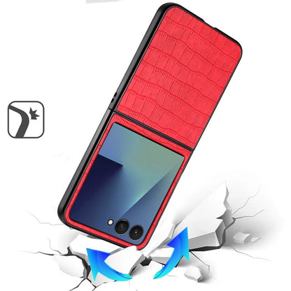 Phone Case for Samsung Galaxy Z Flip 8 Premium PU Vegan Leather Hard Shell Snap On Slim Fit Hybrid Protective Reinforced Design Cover Red