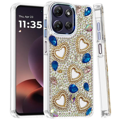 Phone Case for Moto G Power 5G (2026/2025) Luxury Crystal Heart Rhinestone Diamond Bling Shockproof Hybrid Glitter Protective Stylish Durable Grip Cover