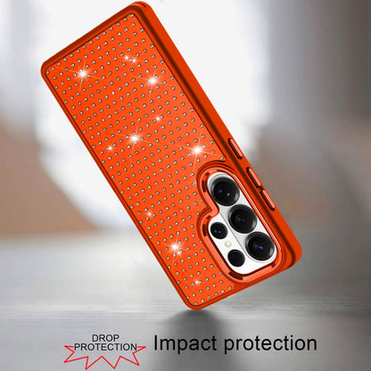 Phone Case for Samsung Galaxy S26 Ultra Luxury Diamond Bling Sparkle Chrome Metallic Edge Shockproof Durable Protective Stylish Premium Hybrid Design Cover Cosmic Orange