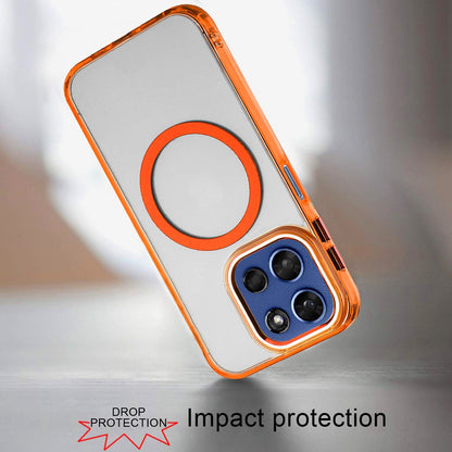For Motorola Moto G Play 5G 2026 Transparent Back Hybrid Case - Magnetic Circle, Color Frame, Metal Buttons, MagSafe Compatible Case Cover Cosmic Orange