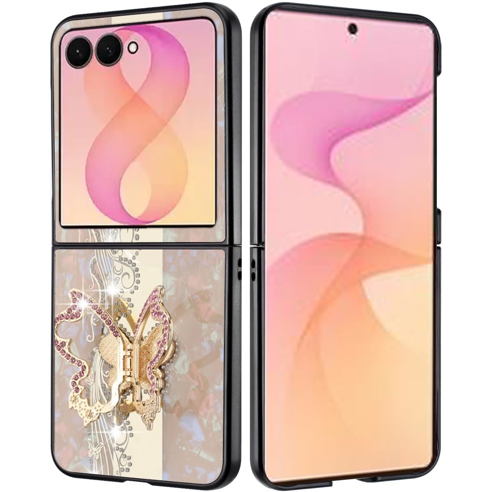 Phone Case for Samsung Galaxy Z Flip 8 Diamond 3D Fashion Floral Glitter Engraved Luxury Bling Hybrid Shockproof Chrome Edge Protective Grip Cover