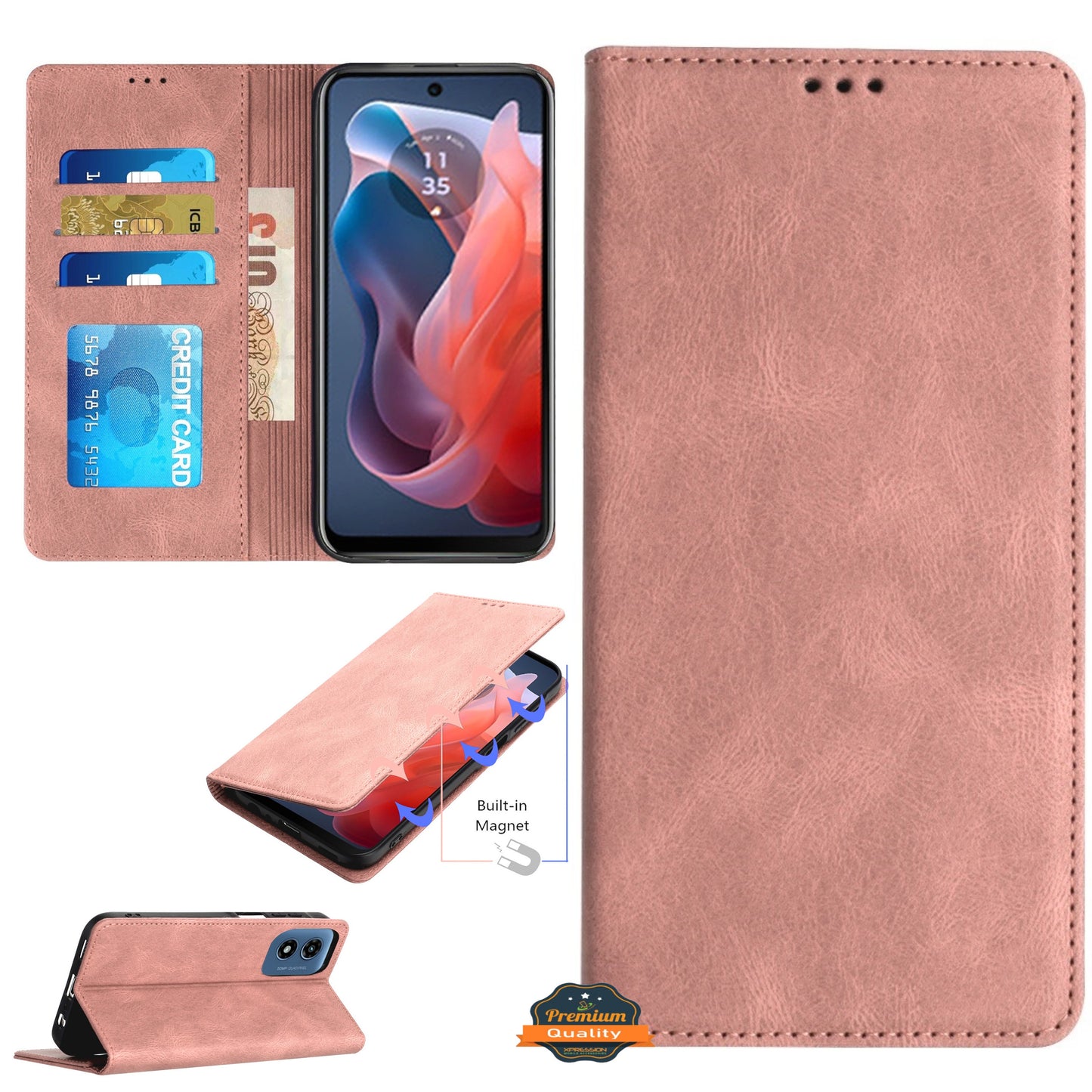 For Motorola Moto G 5G 2025 Wallet Pouch with Credit Card Holder Flip, Magnetic Closure Vegan Leather and Stand Case Cover