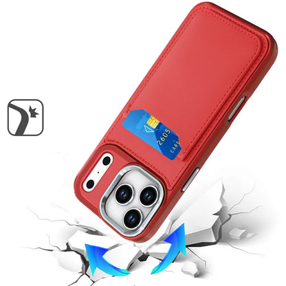 For Apple iPhone 17 Pro Max (6.9") PU Leather Wallet Cover with Credit Card Holder, Kickstand & Mirror Inside Slim Fit TPU & PC Hybrid Design Case Cover Red