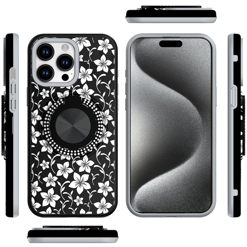 For Apple iPhone 12 /12 Pro Pattern Design Hybrid with Invisible Ring Stand & Magnetic Back, Shockproof Protective Grip Case Cover
