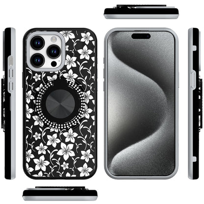 For Apple iPhone 12 /12 Pro Pattern Design Hybrid with Invisible Ring Stand & Magnetic Back, Shockproof Protective Grip Case Cover