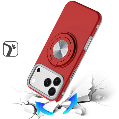 Phone Case for Apple iPhone 18 Pro Max Shockproof Magnetic Ring Stand Rotating CarMount Hybrid Metal Matte Finish AntiSlip Grip Kickstand Cover Red