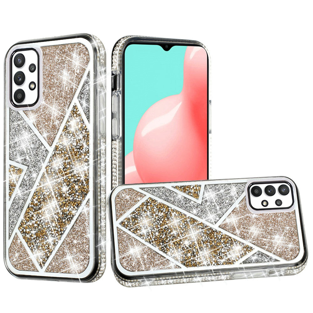 For Apple iPhone 16 Pro Max (6.9") Cute Fancy Glitter Bling Diamond Rhinestone Sparkly Bumper Fashion Shiny Hybrid Rugged TPU Case Cover Gold