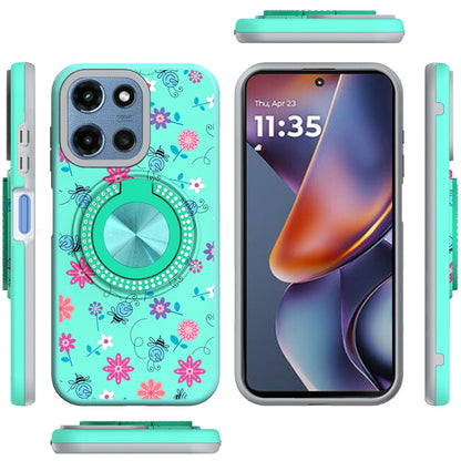 Phone Case for Motorola Moto G Play 5G 2026 Magnetic Ring Stand Matte Metal Hybrid Car Mount Friendly Shockproof Rotational Grip Diamond Design Pattern Cover