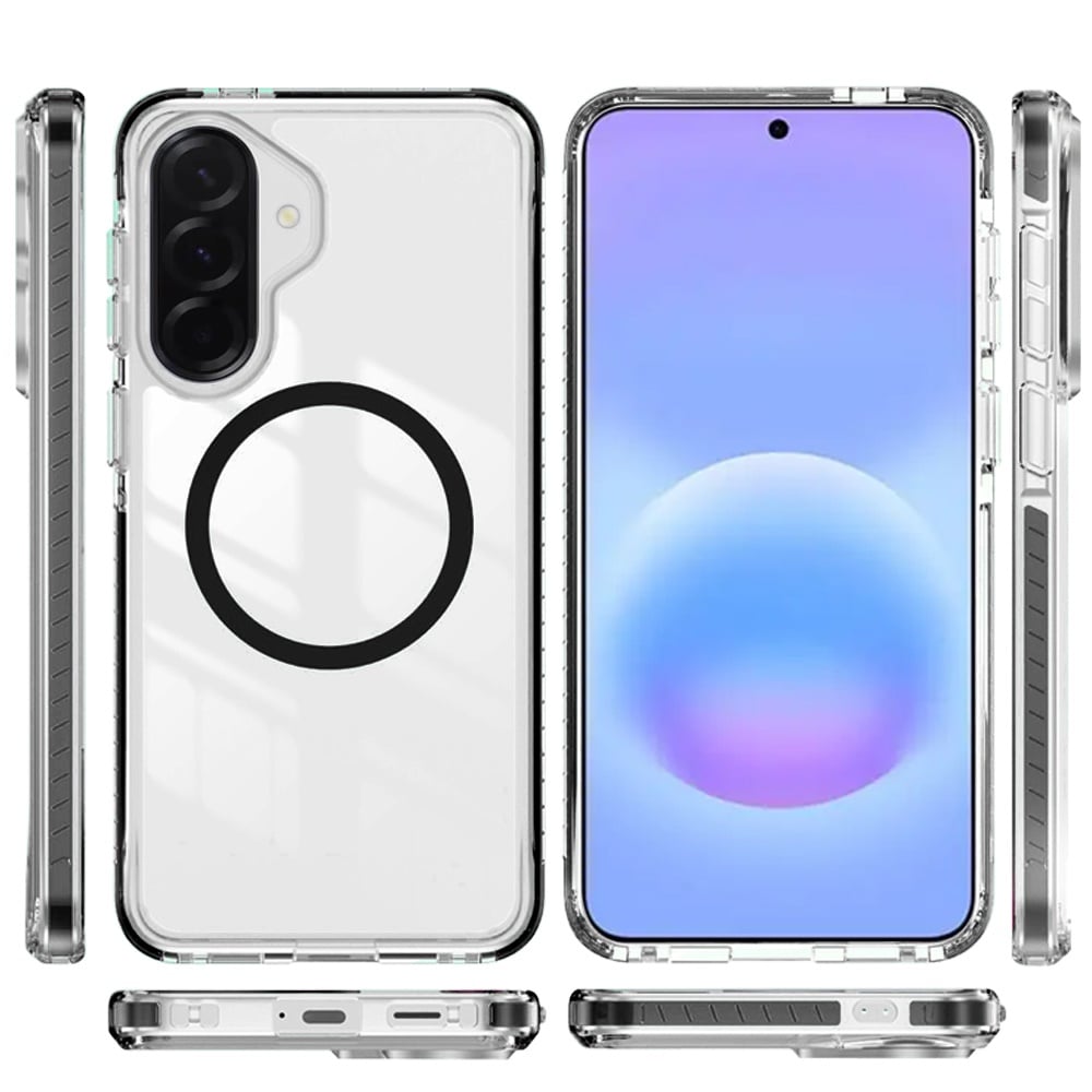 Phone Case for Samsung Galaxy A57 Transparent Magnetic Shockproof Colored Edge Hybrid Case Slim Durable Grip Clear Protective Soft TPU Cover Black