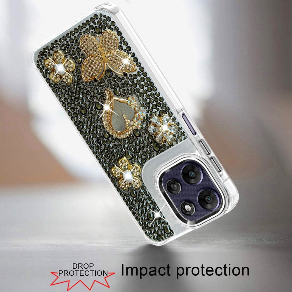 Phone Case for Moto G Power 5G (2026/2025) Luxury Crystal Butterfly Floral Jeweled Heart Full Diamond Design, Sparkling Decorative Details, Elegant Style Cover Black