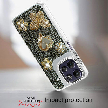 Phone Case for Moto G Power 5G (2026/2025) Luxury Crystal Butterfly Floral Jeweled Heart Full Diamond Design, Sparkling Decorative Details, Elegant Style Cover Black