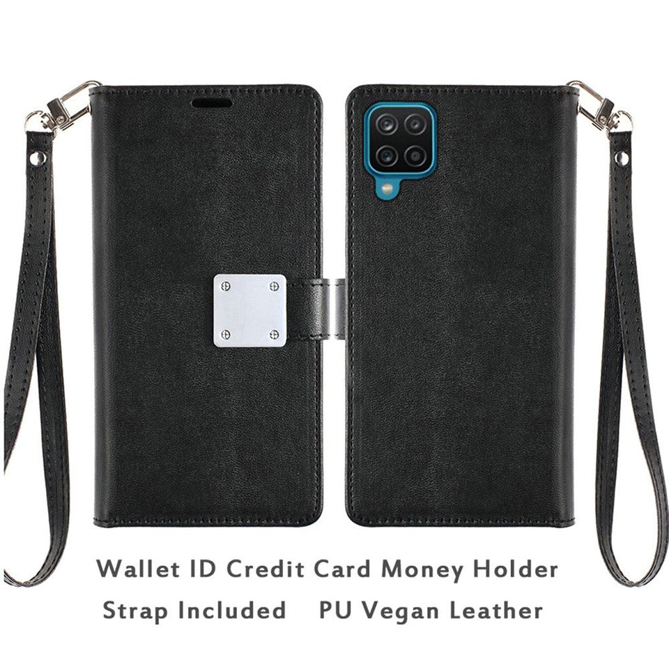 For Apple iPhone 16 Plus (6.7") Wallet PU Leather Credit Card ID Cash Holder Slot Dual Flip Pouch with Stand and Strap Case Cover