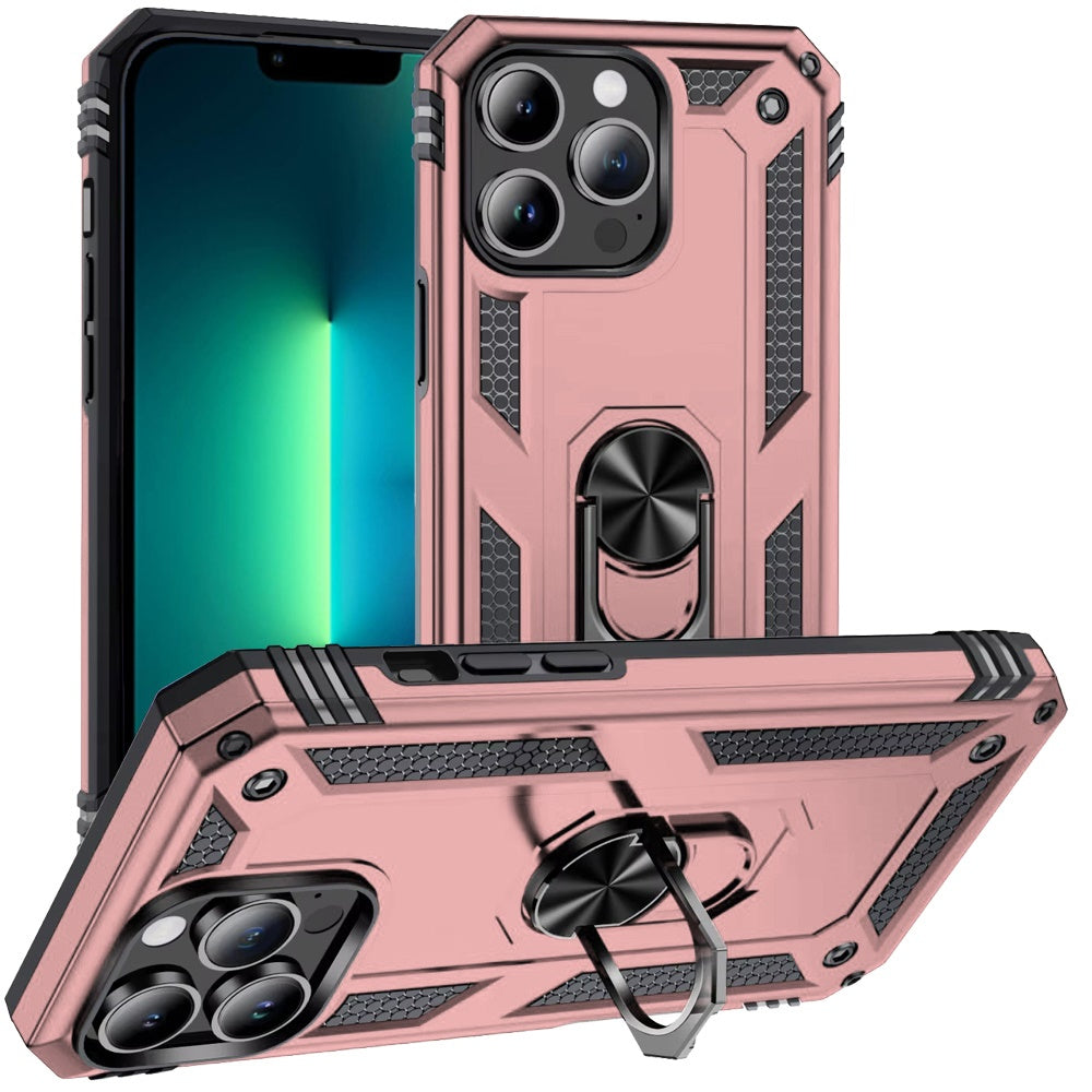 Phone Case for Apple iPhone 13 Pro Rotatable Ring Stand Shockproof Hybrid Armor Anti Slip Heavy Duty Fit Magnetic Car Mount Durable Grip Cover Gold