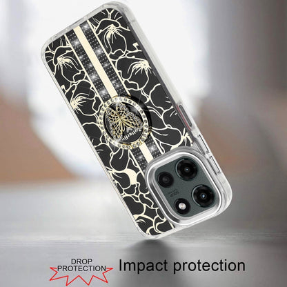 For Motorola Edge 2025 Diamonds 3D Butterfly Floral Design Bling Sparkly Glitter Hybrid Metal Fashion with Ring Stand Case Cover