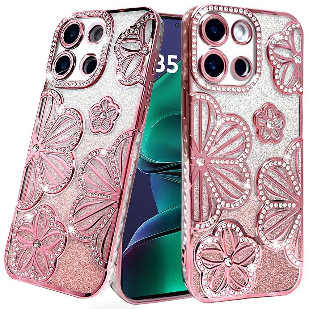For Motorola Moto G Stylus 5G 2026 /2025 Luxury Flower Design Sparkle Glitter Diamond Rhinestone Shimmer Bling Plating Thick TPU Hard PC Case Cover