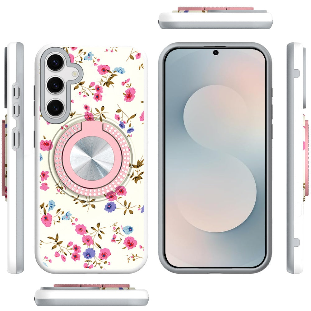 For Samsung Galaxy S26 Pattern Design Hybrid with Invisible Ring Stand & Magnetic Back, Shockproof Protective Grip Case Cover