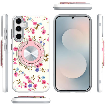 For Samsung Galaxy S26 Pattern Design Hybrid with Invisible Ring Stand & Magnetic Back, Shockproof Protective Grip Case Cover