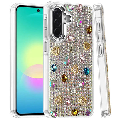 Phone Case for Samsung Galaxy A27 Chrome Fashion Hybrid Bling Diamond Heart Rhinestone Decorative Stones Sparkling Embellished Design Cover