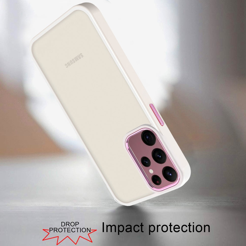 Phone Case for Samsung Galaxy S23 Ultra Polished Acrylic Hybrid TPU Slim Shockproof Metal Button Thick Durable Grip Camera Protection Anti-Scratch Cover