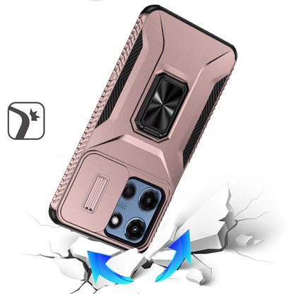 For Apple iPhone 16e Case, Camera Cover with Magnetic Rotation Ring Stand, Military Grade Hybrid Hard TPU Shockproof Case Cover Rose Gold