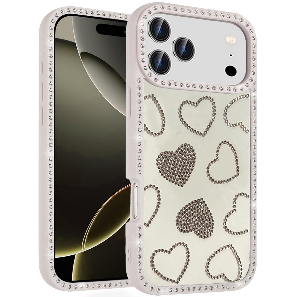 For Apple iPhone 17 Pro Max (6.9") Spread Love Glitter Shimmer Bling Diamond Edge Hybrid Drop Protection Shockproof Design Case Cover Black