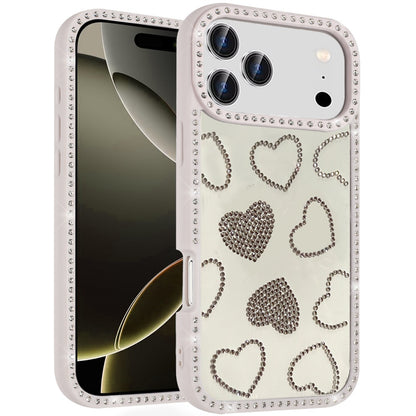 For Apple iPhone 17 Pro Max (6.9") Spread Love Glitter Shimmer Bling Diamond Edge Hybrid Drop Protection Shockproof Design Case Cover Black