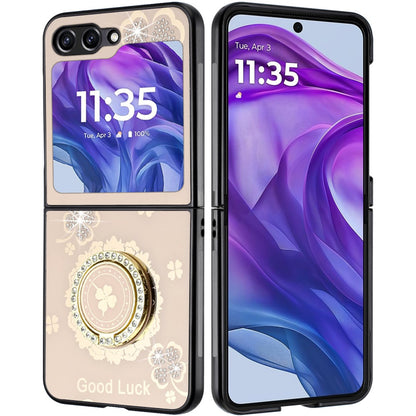 For Motorola Razr 2025 Diamonds 3D Fashion Bling Sparkly Glitter Ornaments Engraving Hybrid with Ring Stand Case Cover