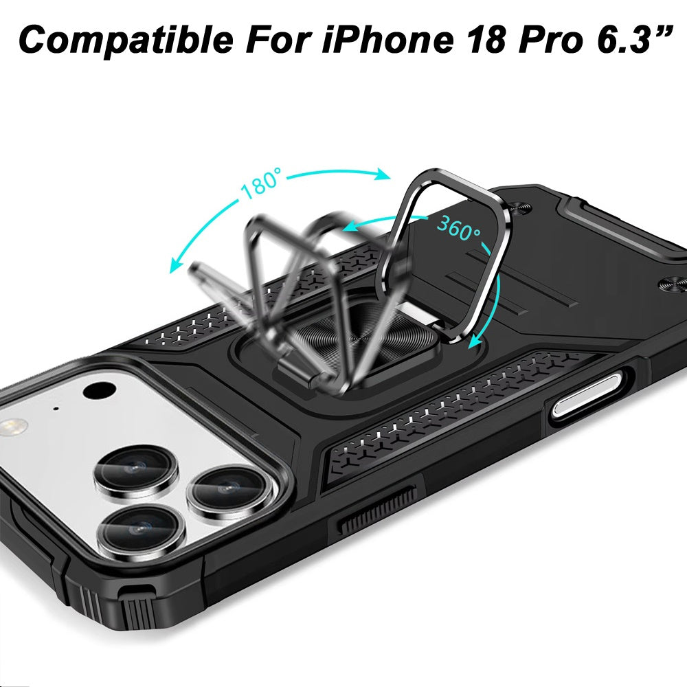 Phone Case for Apple iPhone 18 Pro Magnetic Car Mount Hybrid Ring Stand Shockproof Rugged Grip Armor Heavy Duty Protective TPU Durable Cover
