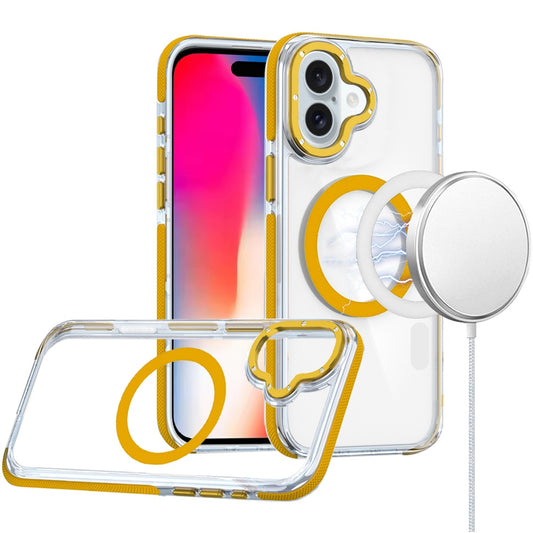 For Apple iPhone 16 Plus (6.7") Transparent back with Colorful Frame Strong Magnetic Circle [Compatible with Magsafe] Shockproof Case Cover Clear Yellow