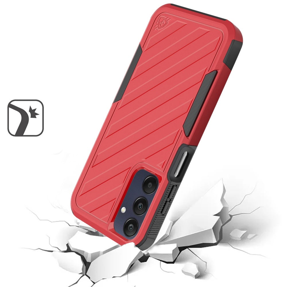 For Samsung Galaxy A15 5G Premium Hybrid Rugged lined Shockproof Textured 2-in-1 Non-Slip Hard PC & TPU Non Slip Tough Case Cover Red+Black