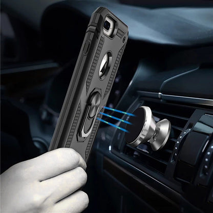 For iPhone 8 Plus / iPhone 7 Plus Hybrid Shockproof Durable 360 Degree Rotatable Ring Stand Holder Kickstand Fit Magnetic Car Mount Case Cover Black