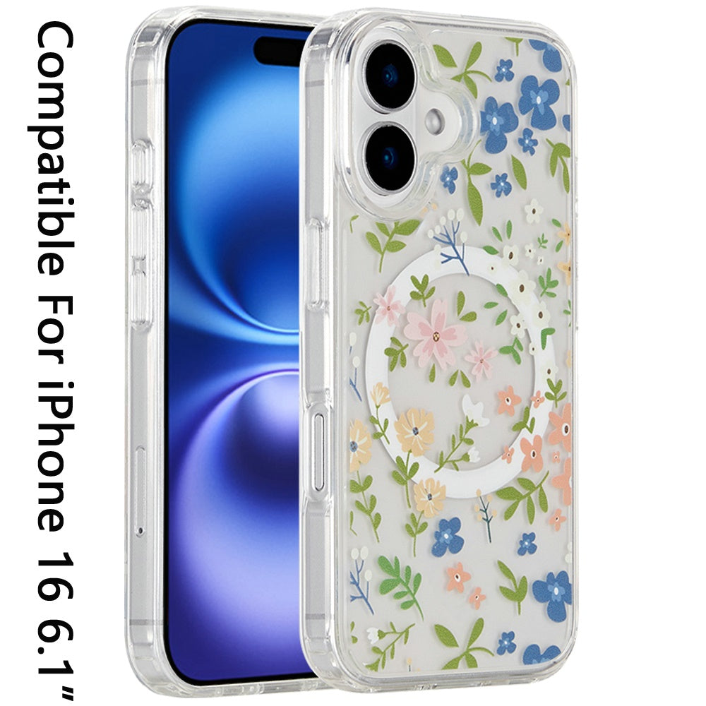 For iPhone 16 (6.1") Cute Fashion Pattern Design, Durable Shockproof Slim TPU Hard Back, MagSafe Compatible Case Cover