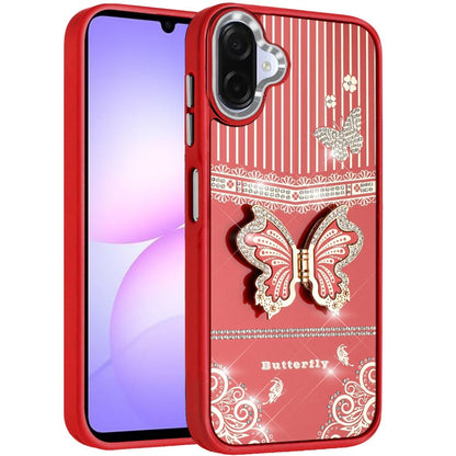 Phone Case Cover for Samsung Galaxy A07 4G Glitter 3D Butterfly Design Bling Metallic Edge Hybrid Stand Drop Protection TPU Shockproof Cover